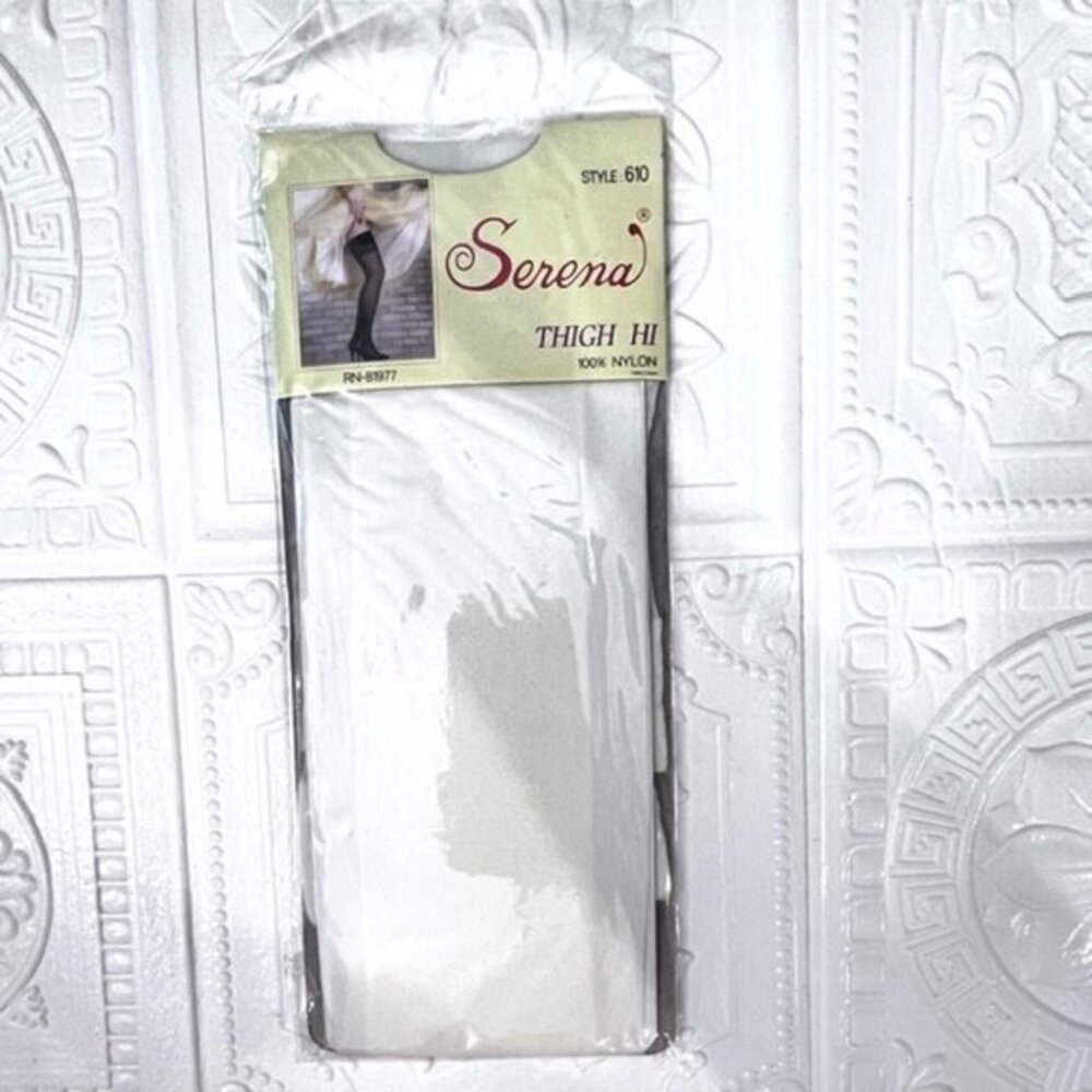 Vintage 80s Thigh High Stockings OS OFF WHITE Style 610 Nylon Elastic‎ SERENA